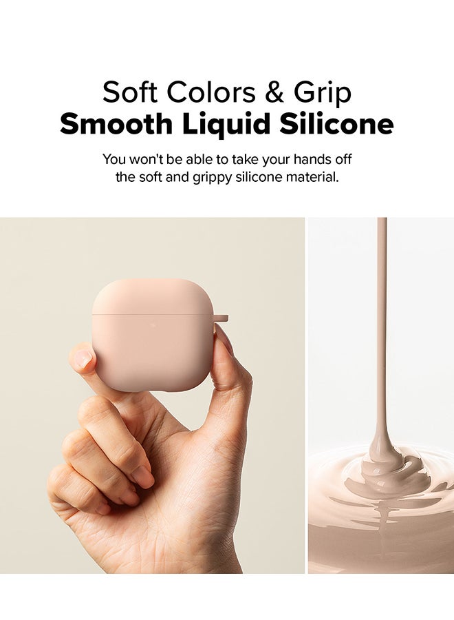 Silicone Cover For AirPods 4 Case, Soft Liquid Silicone Anti-Scratch Shockproof Oil Smudge Proof Protective Cover with Keychain Carabiner - Pink Sand