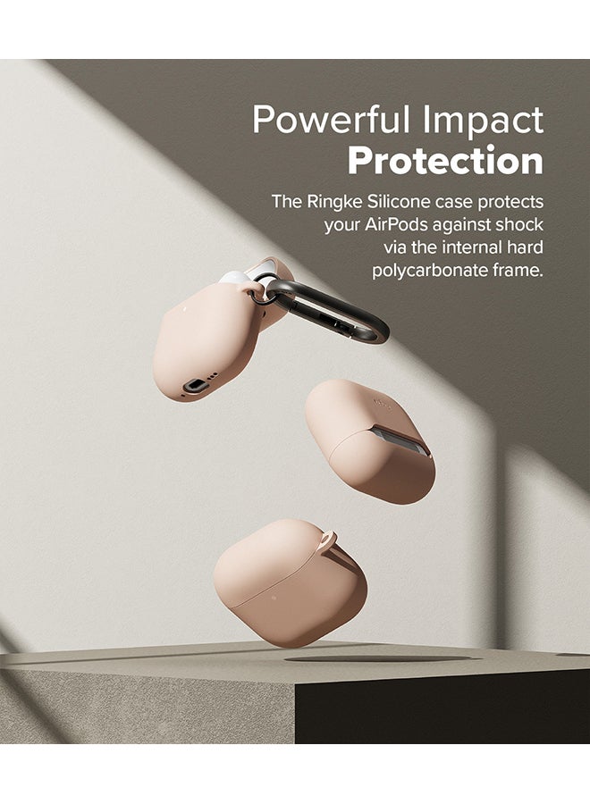 Silicone Cover For AirPods 4 Case, Soft Liquid Silicone Anti-Scratch Shockproof Oil Smudge Proof Protective Cover with Keychain Carabiner - Pink Sand