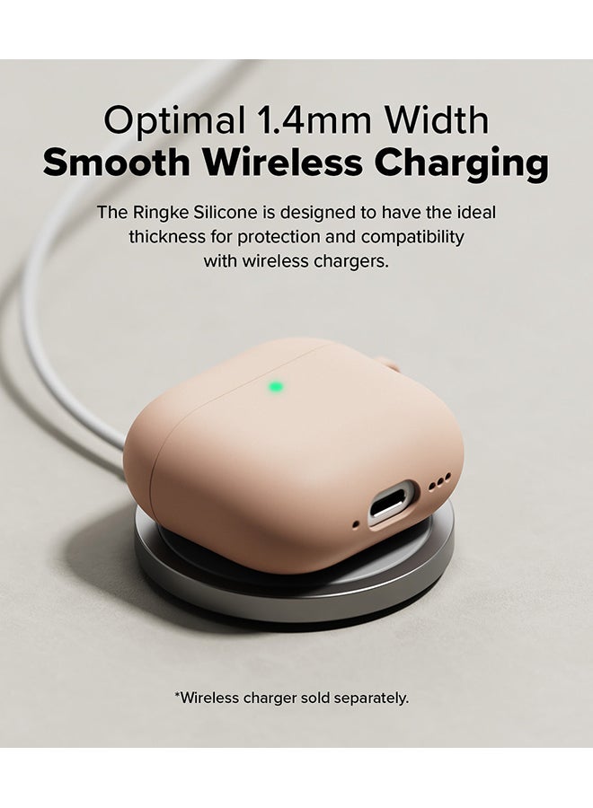 Silicone Cover For AirPods 4 Case, Soft Liquid Silicone Anti-Scratch Shockproof Oil Smudge Proof Protective Cover with Keychain Carabiner - Pink Sand