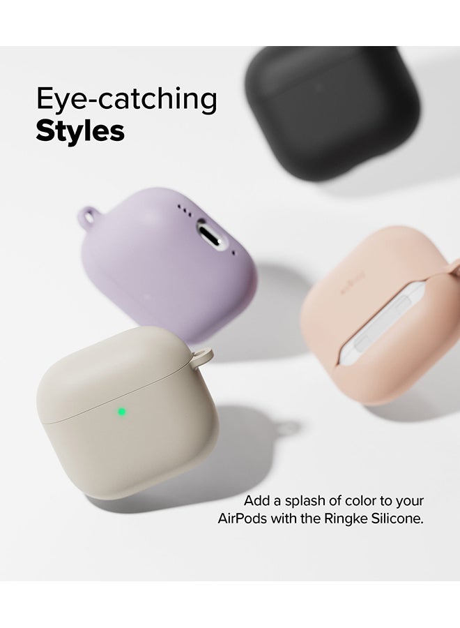 Silicone Cover For AirPods 4 Case, Soft Liquid Silicone Anti-Scratch Shockproof Oil Smudge Proof Protective Cover with Keychain Carabiner - Pink Sand