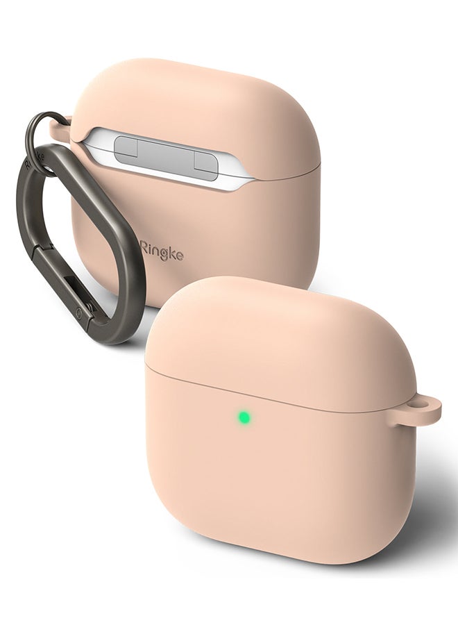 Silicone Cover For AirPods 4 Case, Soft Liquid Silicone Anti-Scratch Shockproof Oil Smudge Proof Protective Cover with Keychain Carabiner - Pink Sand