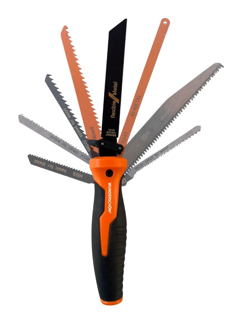 8 IN 1 Handsaw, Non-slip Hand Grip With Interchangeable Blades For Metal -Stainless Steel -Wood -Plastic- PVC