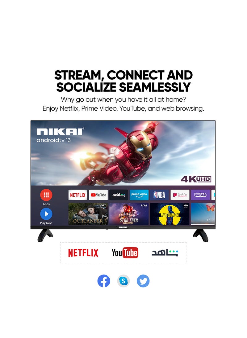 50 Inch 4K UHD Smart LED TV, Ultra Slim Frame, Android OS, Built-in Wi-Fi, Quad Core Processor, 1.5GB RAM, 8GB Storage, 60Hz Refresh Rate, 16W Speakers 50NK4KSLED Black