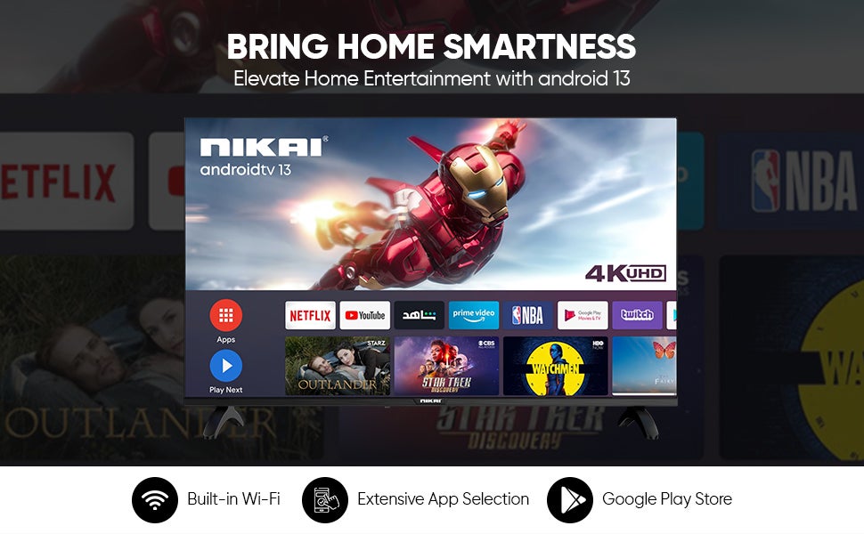 50 Inch 4K UHD Smart LED TV, Ultra Slim Frame, Android OS, Built-in Wi-Fi, Quad Core Processor, 1.5GB RAM, 8GB Storage, 60Hz Refresh Rate, 16W Speakers 50NK4KSLED Black