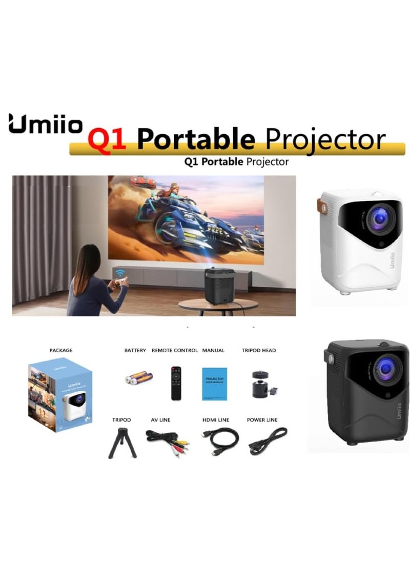 Q1 Portable Video Projector – 1080P Android Projector with WiFi, Bluetooth, and Tripod