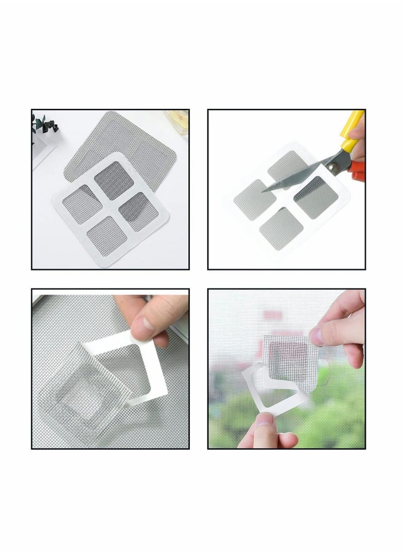 50 PCS Door and Window Screen Repair Kit Mesh Screen Repair Patch Self-Adhesive Replacement Screen Patches for Repair Holes Tearing Self-Adhesive Window Mosquito Net Patches