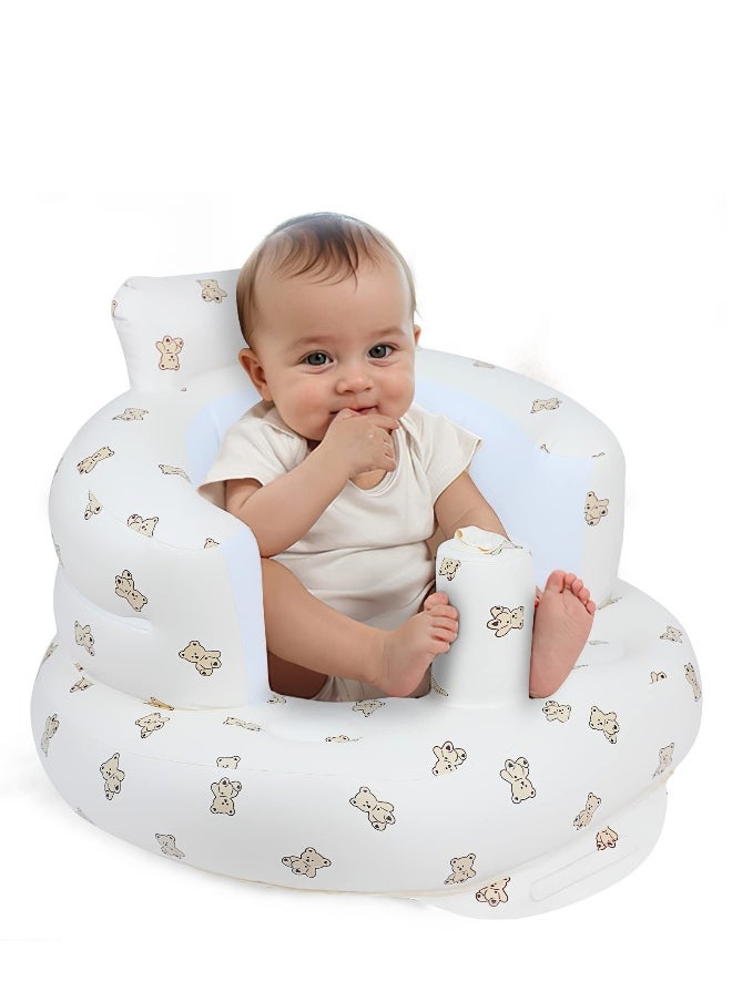 Inflatable Baby Seat for Babies 3 Months & Up, Baby Floor Seats for Sitting Up, Baby Seats for Infants, Blow Up Baby Chair with Built-in Air Pump - Bear