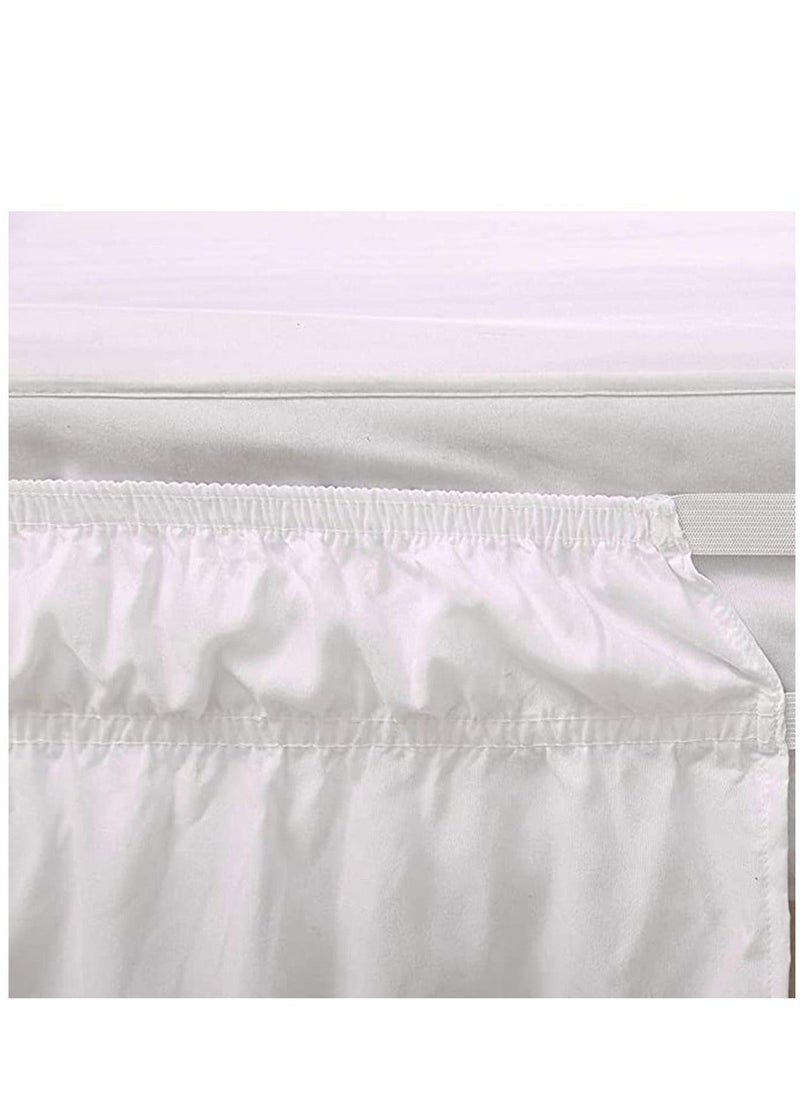 Queen Bed Skirt, Elegant Comfort Top-Knot Tassle Pompom Fringe Ruffle Skirt Around Style Elastic Bed Wrap- Wrinkle Resistant 16inch Drop, White