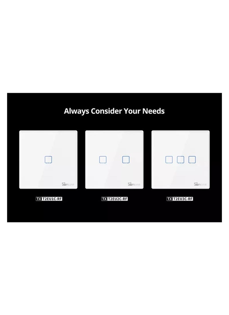 Smart Wall Switch T2EU2C-RF 433MHz Wireless Stick-on 2 Gang 433MHz RF Frequency White