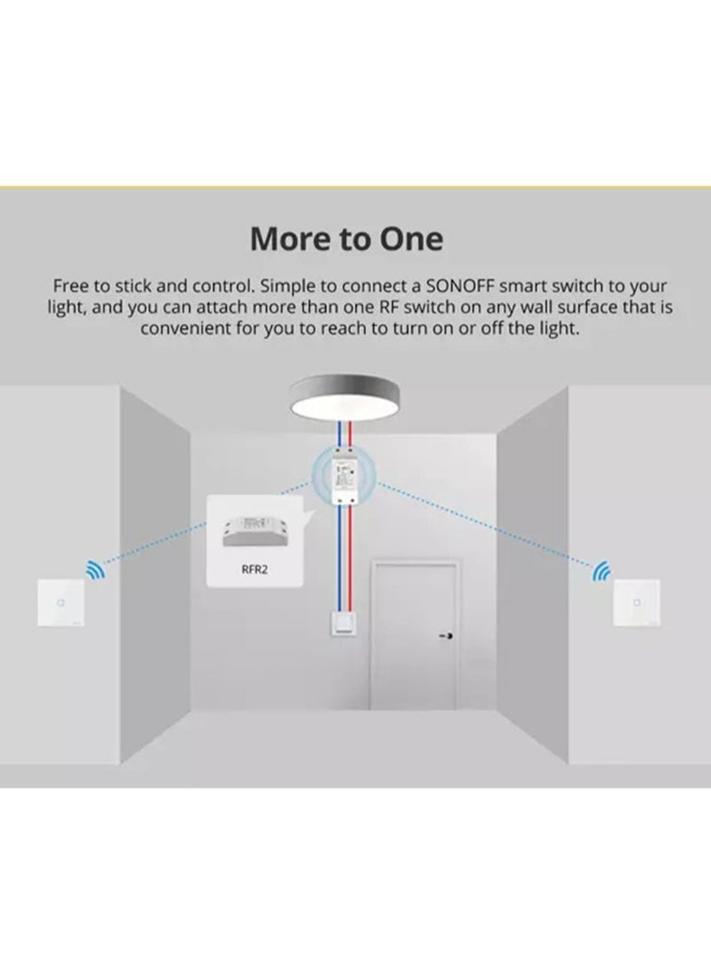 Smart Wall Switch T2EU2C-RF 433MHz Wireless Stick-on 2 Gang 433MHz RF Frequency White