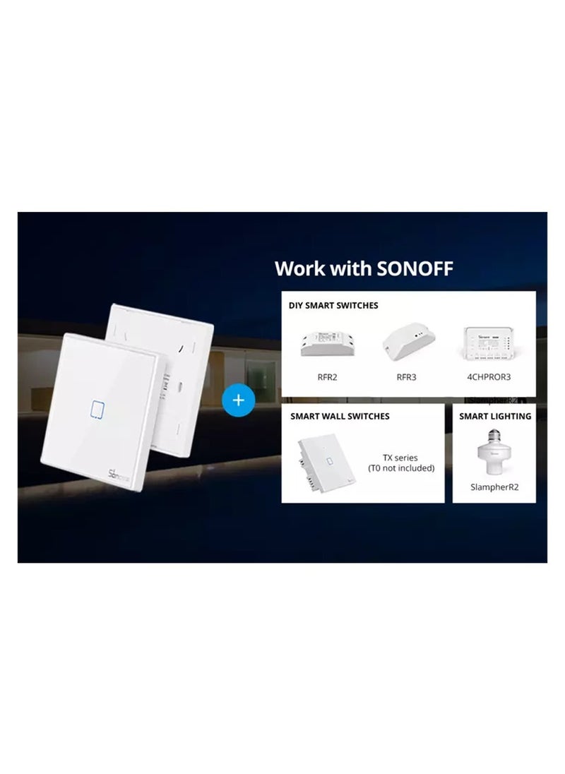 Smart Wall Switch T2EU2C-RF 433MHz Wireless Stick-on 2 Gang 433MHz RF Frequency White