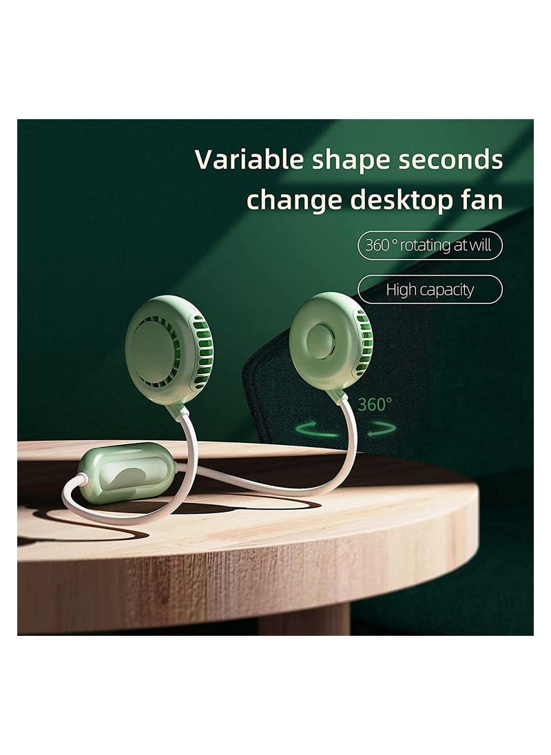 USB Neck Fan Hand Free Personal Lazy Neckband Fan, Wearable Rechargeable Necklace Mini Portable Sport Fan, Cooler Fan with 2000mAh Recharger, Adjustable 3 Speeds for Traveling Outdoor