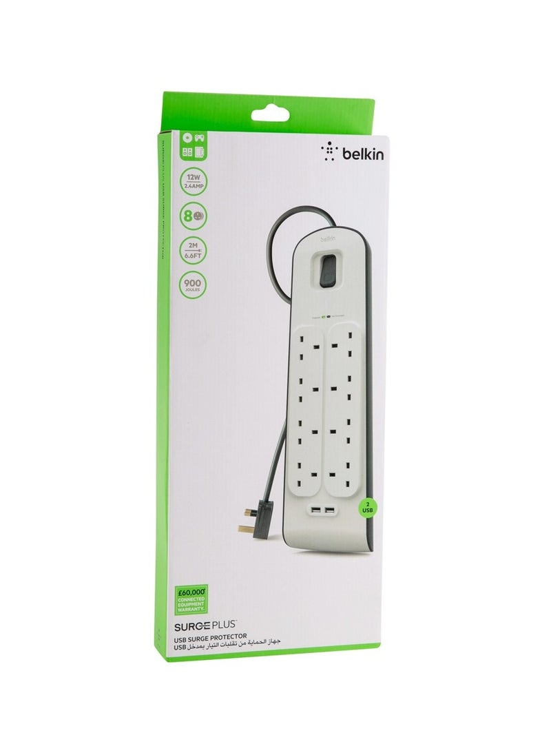 Belkin 8-Socket Surge Protector Extension Cord W/USB Port (2 m)