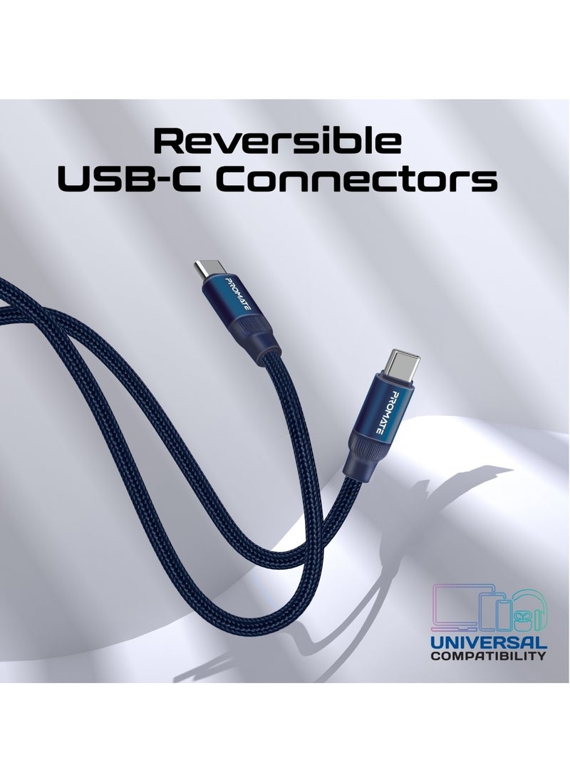USB-C to USB-C Premium Magnetic Self-Organizing Cable with 60W Power Delivery and 120cm Durable Nylon Braided Sync and Charge Cable, Reversible Connectors, Thick Copper Core, Springy Blue