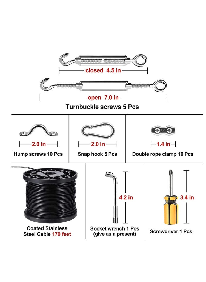 String Light Hanging Kit with 170ft Coated Stainless Steel 304 Tension Wire Rope Outdoor Guide kit Lights Suspension