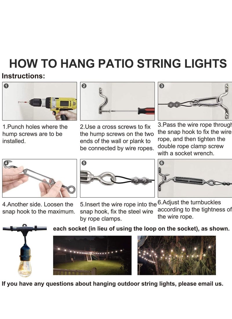 String Light Hanging Kit with 170ft Coated Stainless Steel 304 Tension Wire Rope Outdoor Guide kit Lights Suspension