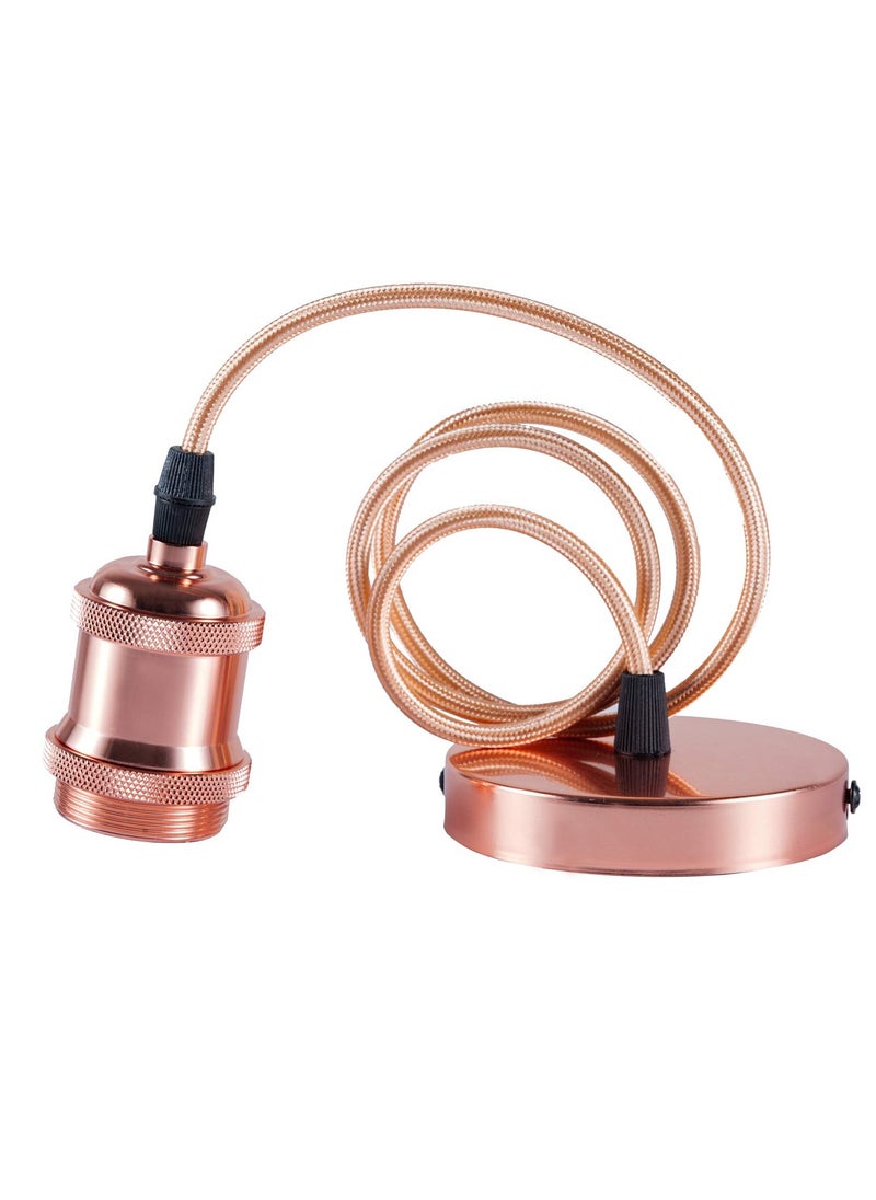 Ceiling Pendant & Lamp Holder, Metal Pendant Light Fitting, E27 Lamp Holder, Fitting Set with Braided Fabric Cable (Rose Gold)