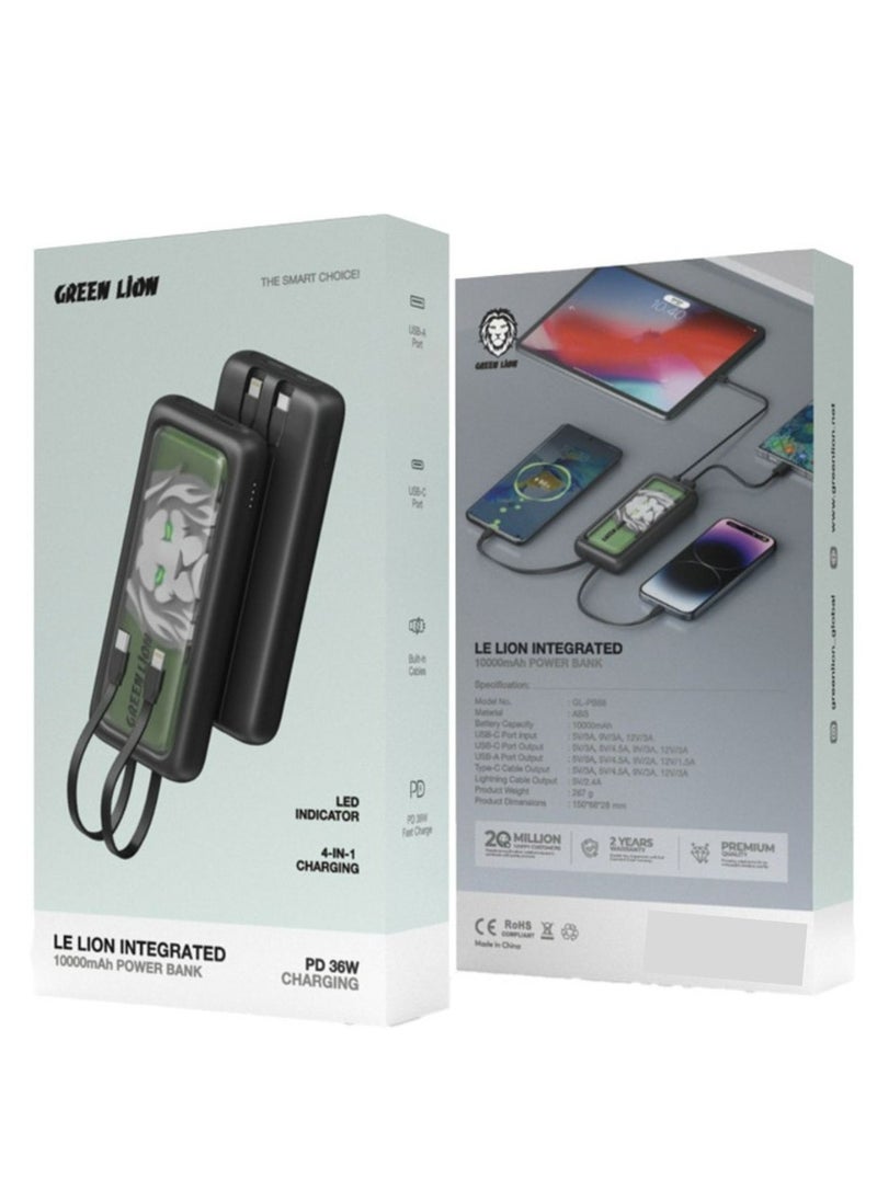 Le Lion  Integrated 10000mAh Power Bank - Black