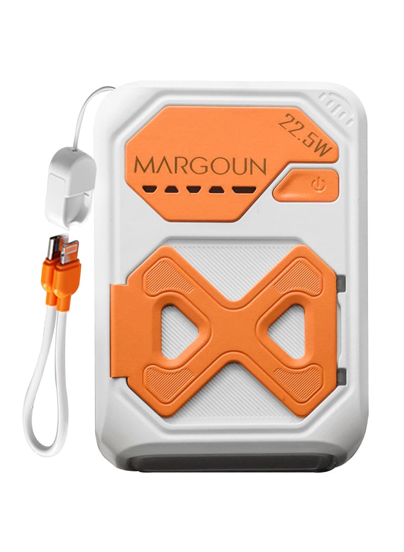 10000 mAh Foldable AC Plug 22.5W Magnetic Wireless Power Bank Charger with Phone Holder White/Orange