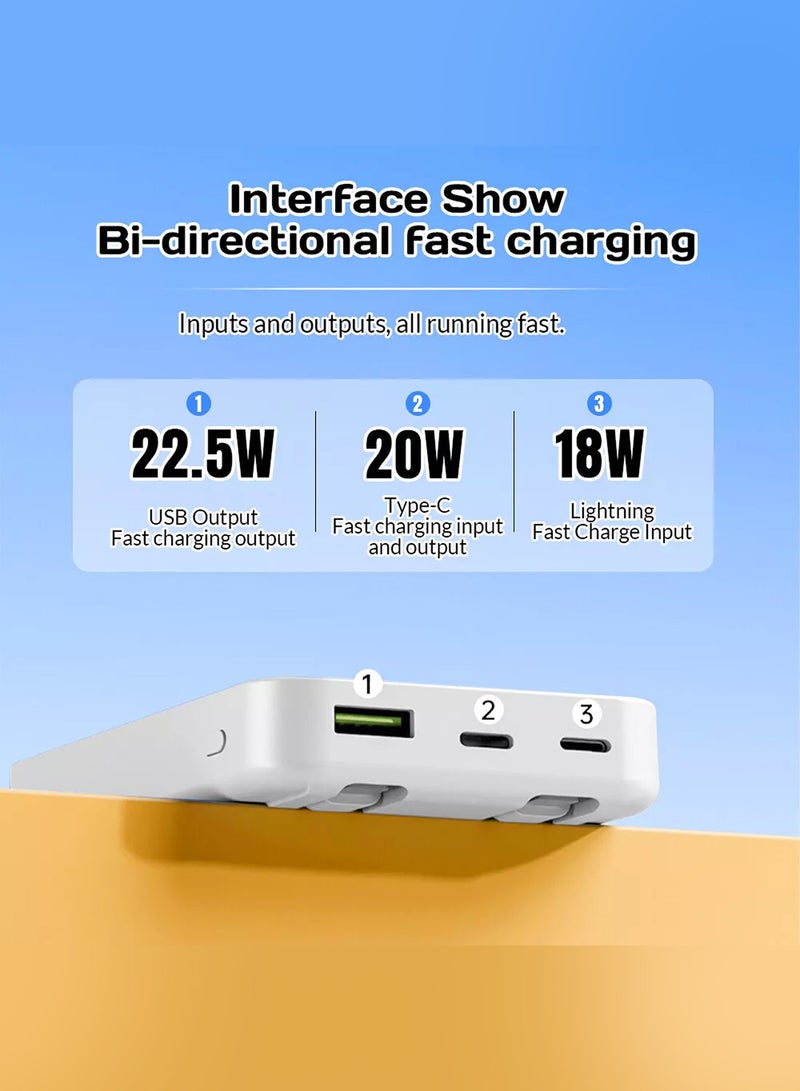 10000 mAh New Self-Belt Cable Bracket Magnetic Suction Wireless Charging Treasure Large Capacity Super Fast Charging Mobile Power Supply White