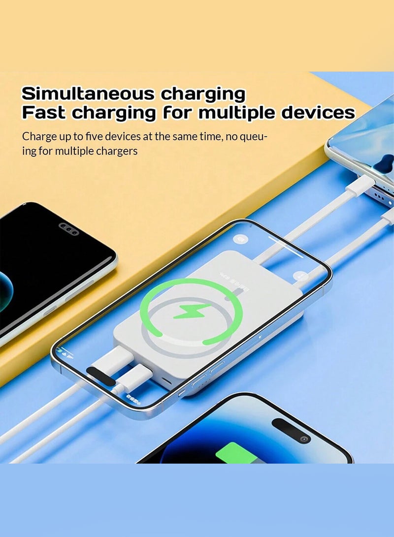 10000 mAh New Self-Belt Cable Bracket Magnetic Suction Wireless Charging Treasure Large Capacity Super Fast Charging Mobile Power Supply White