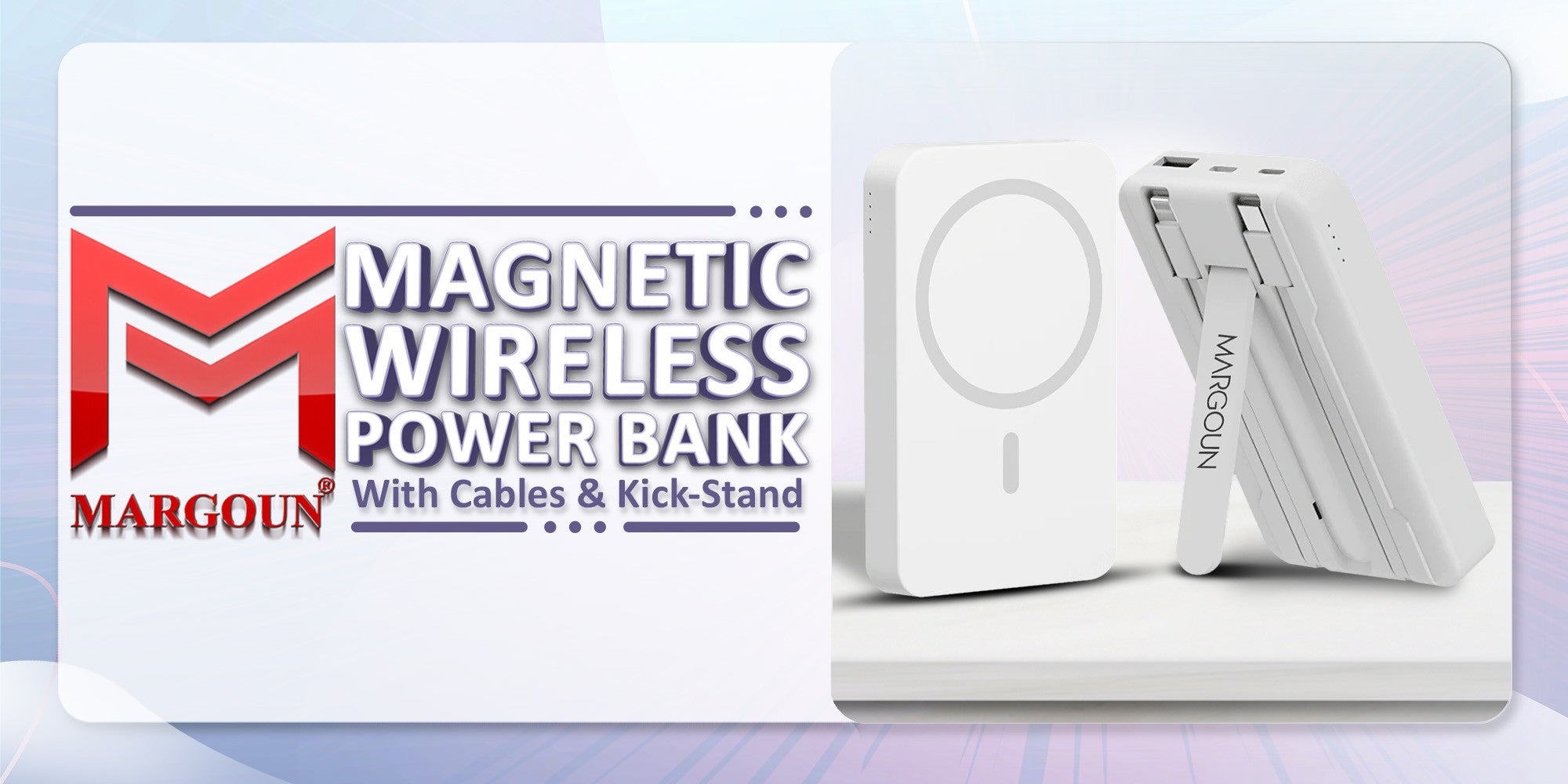 10000 mAh New Self-Belt Cable Bracket Magnetic Suction Wireless Charging Treasure Large Capacity Super Fast Charging Mobile Power Supply White