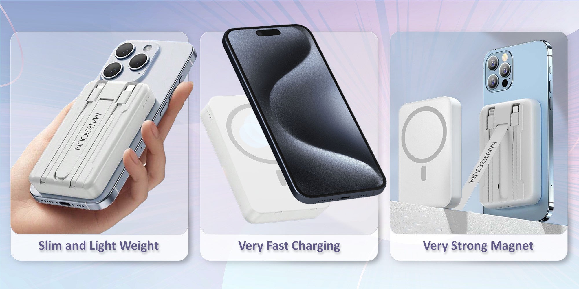 10000 mAh New Self-Belt Cable Bracket Magnetic Suction Wireless Charging Treasure Large Capacity Super Fast Charging Mobile Power Supply White