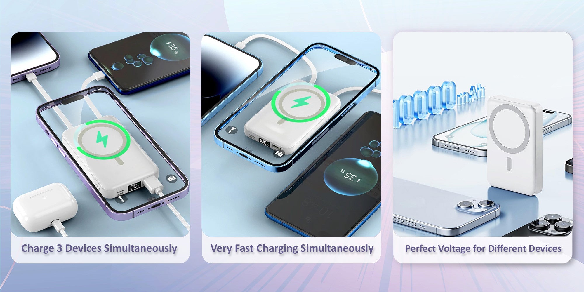 10000 mAh New Self-Belt Cable Bracket Magnetic Suction Wireless Charging Treasure Large Capacity Super Fast Charging Mobile Power Supply White