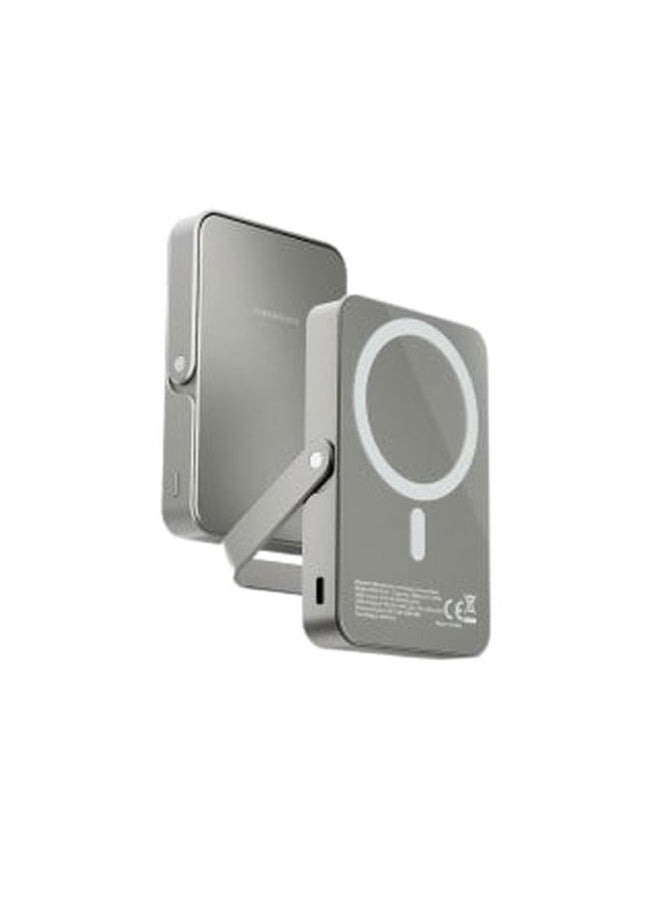10000mAh Magsafe power Bank with Glass Surface and Integrated Stand / Durable / Simultaneous Wired and Wireless Output - Titanium
