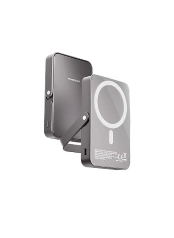 10000mAh Magsafe PowerBank with Glass Surface and Integrated Stand / Durable / Simultaneous Wired and Wireless Output /Aluminum Power Bank- Grey