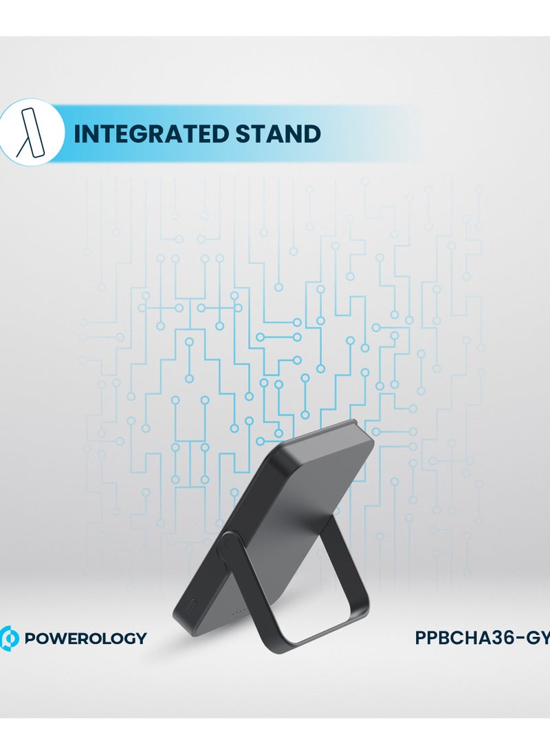 10000mAh Magsafe PowerBank with Glass Surface and Integrated Stand / Durable / Simultaneous Wired and Wireless Output /Aluminum Power Bank- Grey