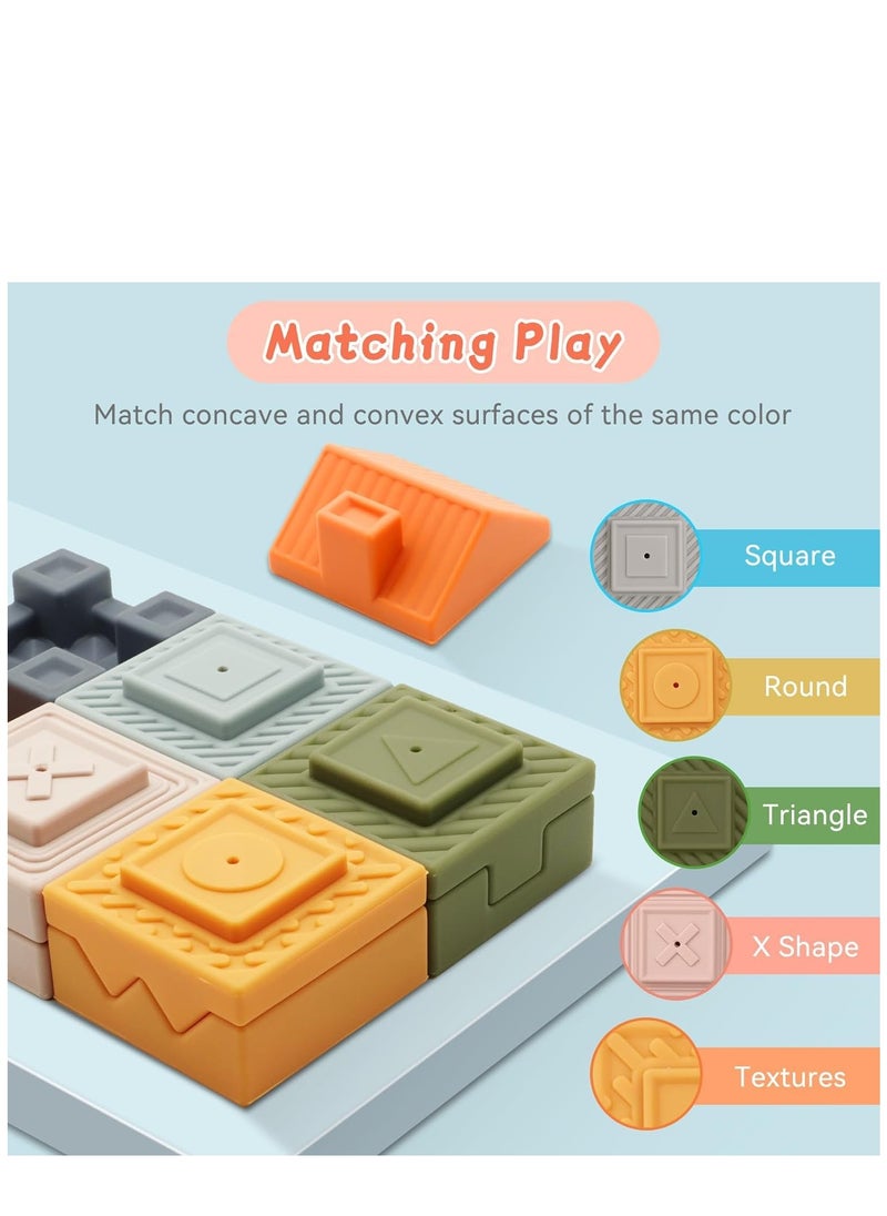 Baby Blocks Soft Building Blocks, 10 PCS Stacking Blocks Montessori Sensory Squeeze Baby Teething Toys for Toddler Kids 6 12 18 Months, Ideal Gift for Baby Boys Girls Birthday