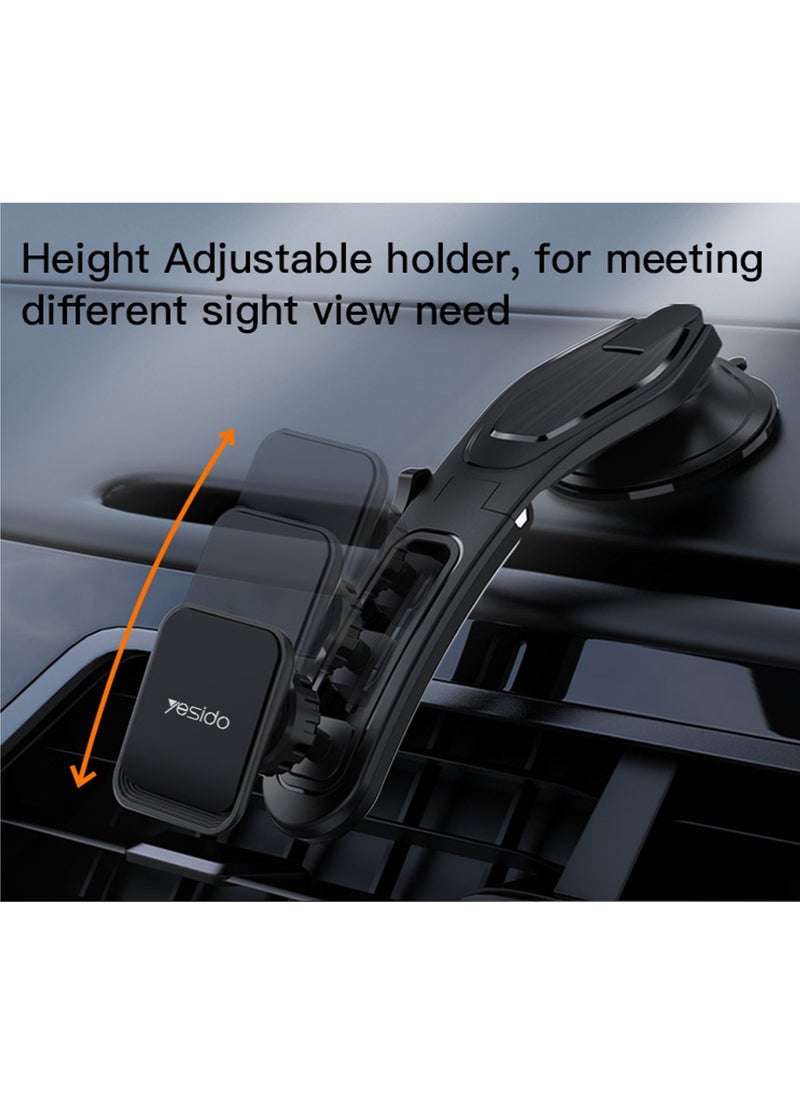 C107 Car Phone Mount Magnetic 540° Rotatable Phone Holder Dashboard Suction Phone Stand Black