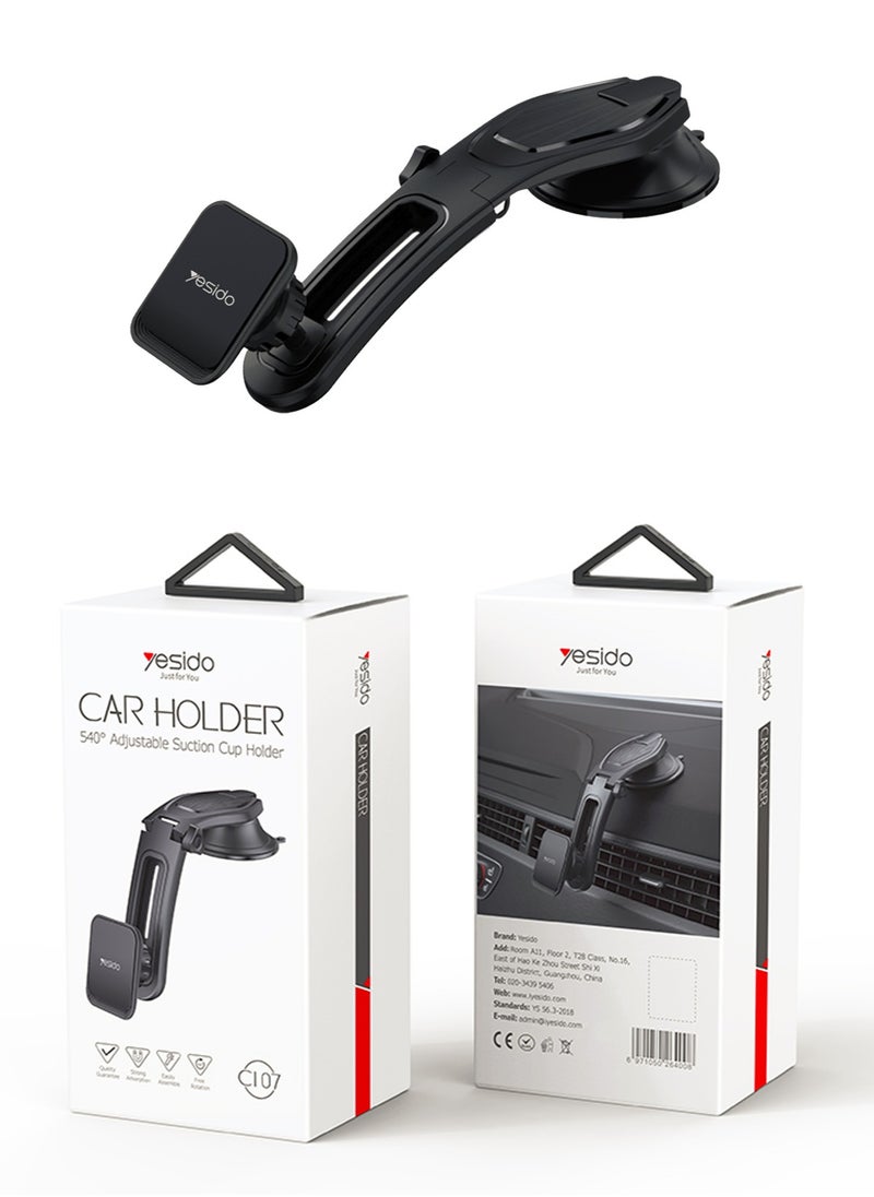 C107 Car Phone Mount Magnetic 540° Rotatable Phone Holder Dashboard Suction Phone Stand Black