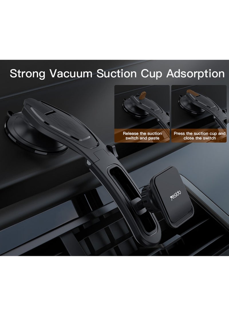 C107 Car Phone Mount Magnetic 540° Rotatable Phone Holder Dashboard Suction Phone Stand Black