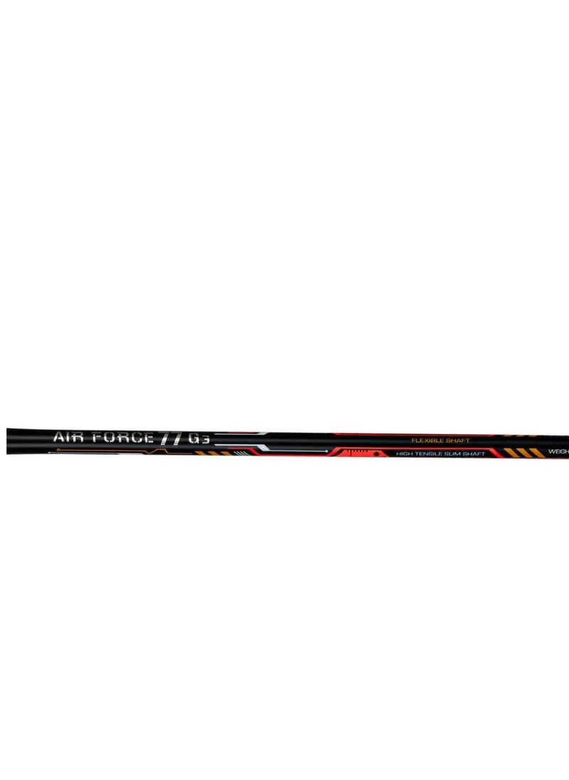 AIR-FORCE 77 G3 Carbon Fibre Unstrung Badminton Racket With Free Full Cover (Black/Red/Orange)