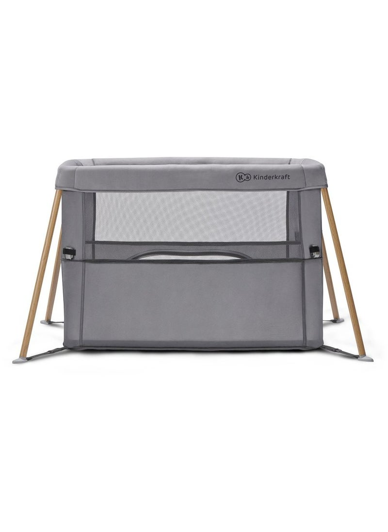 Movi Travel Cot - Grey & Wood