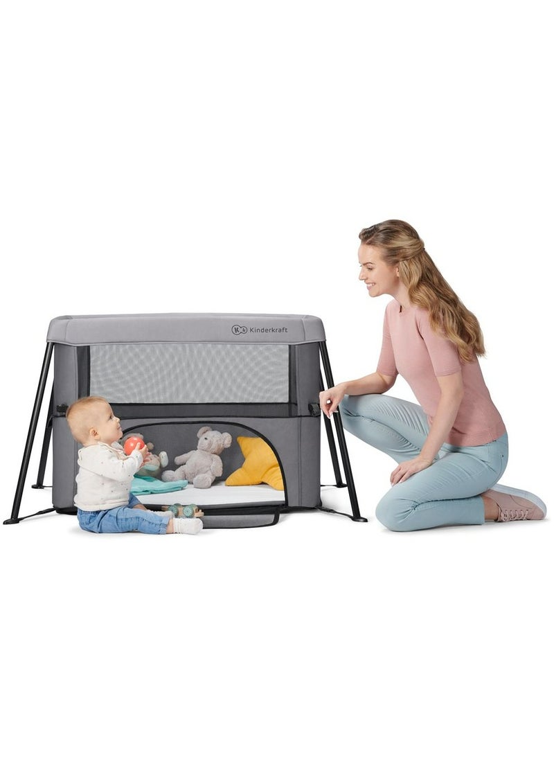 Movi Travel Cot - Grey & Wood