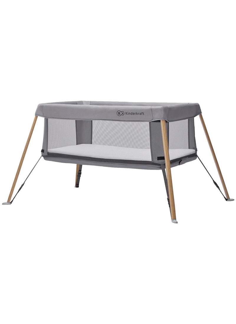 Movi Travel Cot - Grey & Wood