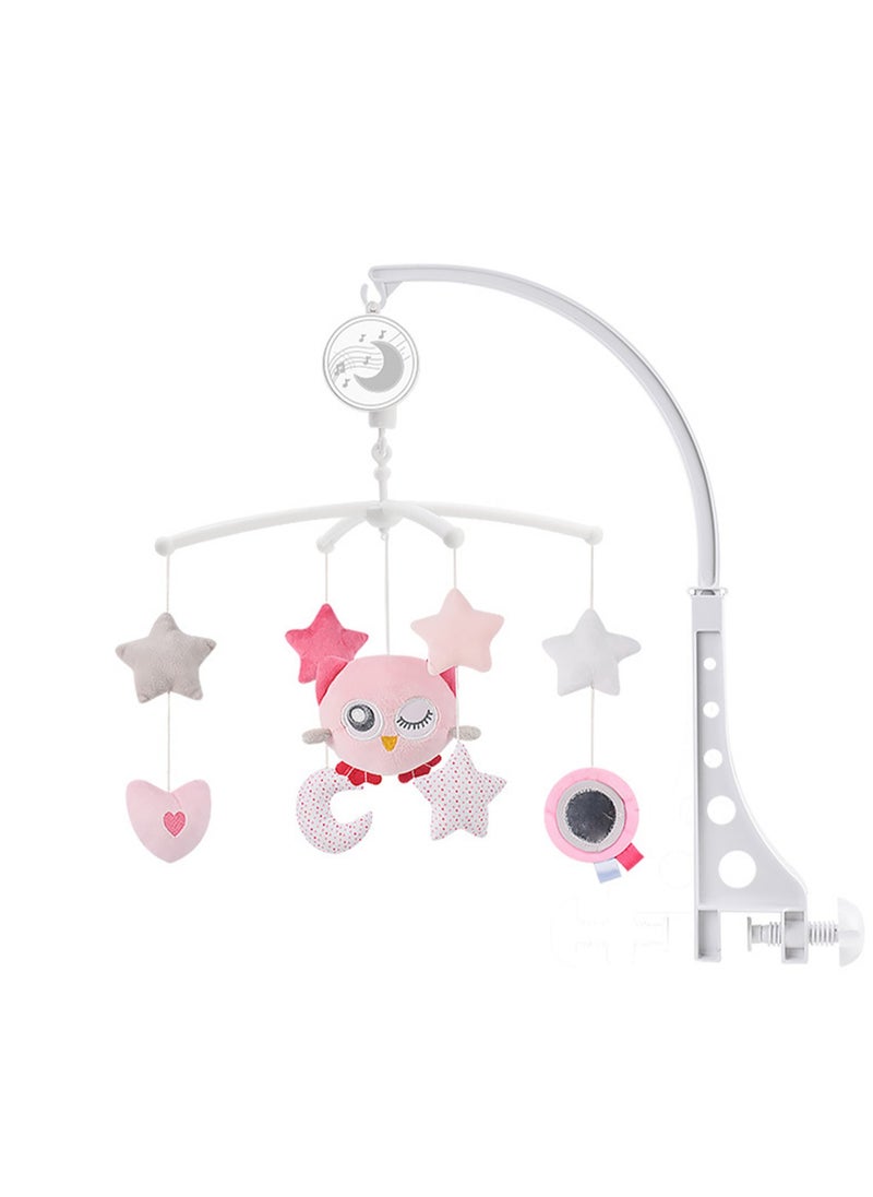 Baby Bed Bell Rattle Children 0-1 Years Old Music Rotating Bedside Bell Baby Soothing Cloth Toy (Pink Owl No batteries required)