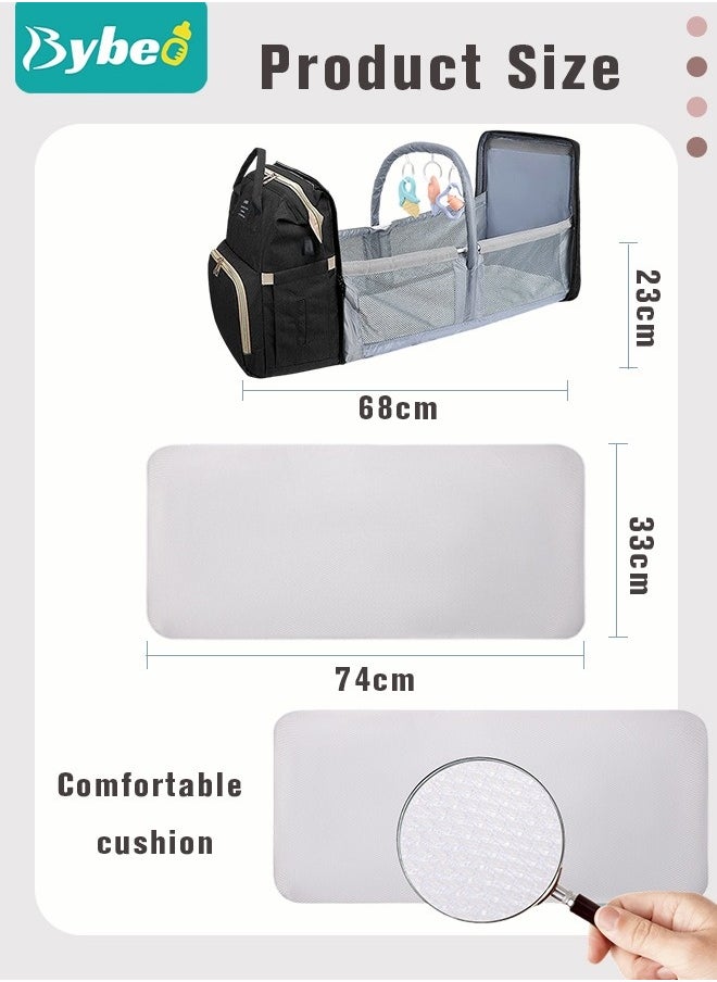 Baby Diaper Bag Backpack, Multifunction Diapers Changing Station & Toy Bar for Outdoor and Travel, Infant Shower Gifts, Large Capacity, USB Port, 3 Toys