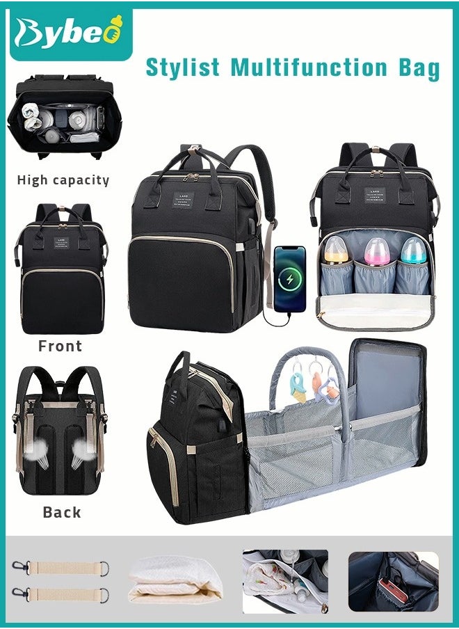 Baby Diaper Bag Backpack, Multifunction Diapers Changing Station & Toy Bar for Outdoor and Travel, Infant Shower Gifts, Large Capacity, USB Port, 3 Toys