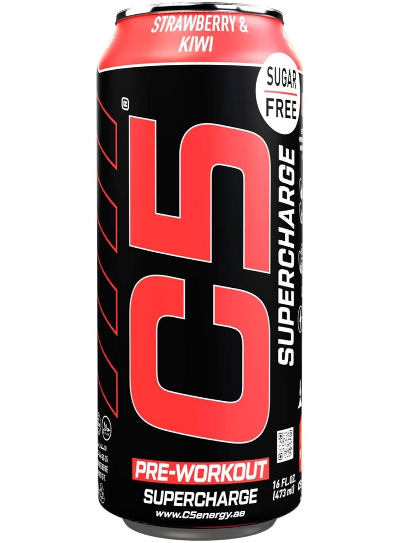 C5 Supercharge Pre-Workout Energy Drink - Strawberry Kiwi Flavor, Sugar-Free, 16 fl oz Can