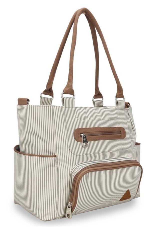 Set Of 6 Diaper Bag With Hooks And Nappy Changing Mat - Ivory White