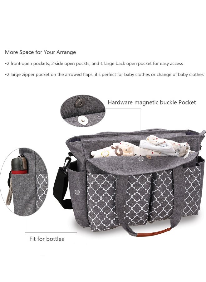 Multifunctional Signature Diaper Bag With Changing Mat - Grey