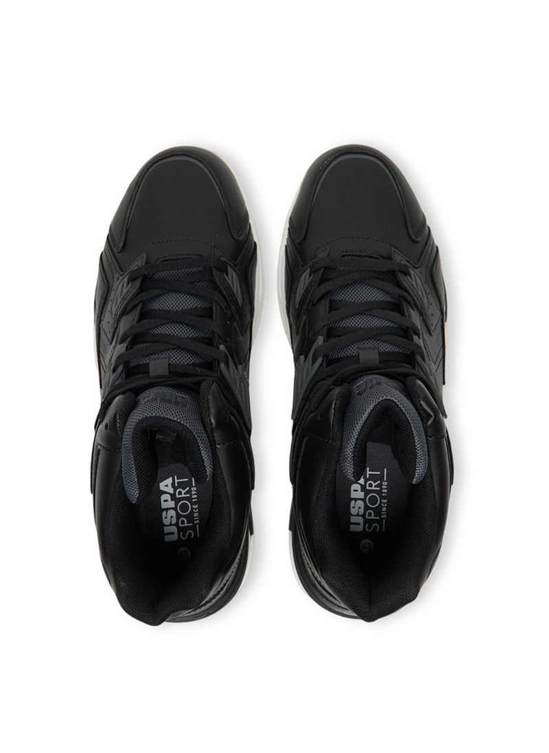 Men's Black High-Top Sneakers - Bold Lace-Up Design, Comfortable Casual Footwear for All-Day Wear