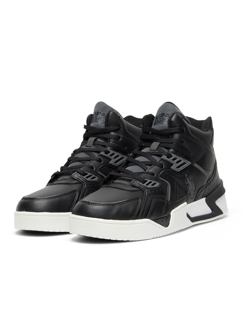 Men's Black High-Top Sneakers - Bold Lace-Up Design, Comfortable Casual Footwear for All-Day Wear