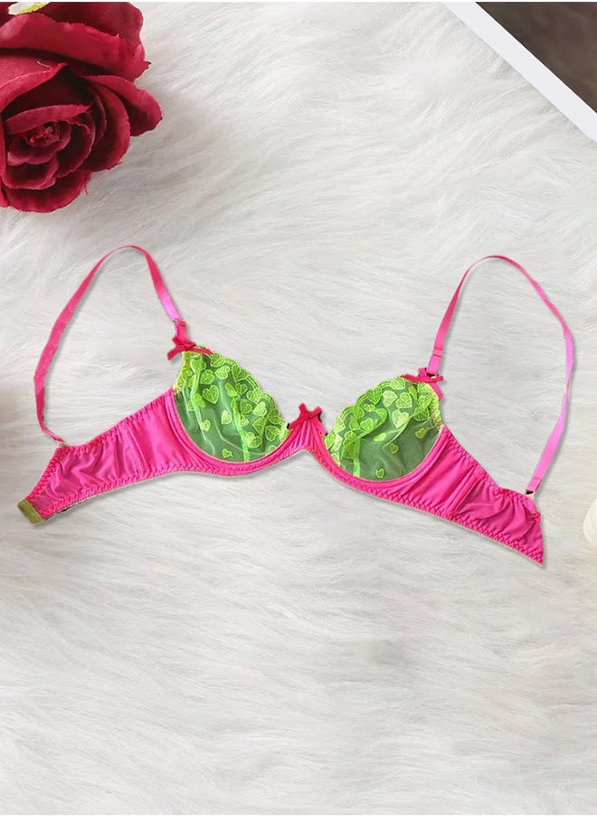 Ladies XXL Size Lingerie Set Garter Belt Neon Green Lace Bra Push-up Bra Set Lingerie Green/Pink /XXL(Bust:96-100/Waist:80-84/Hip:104-108)