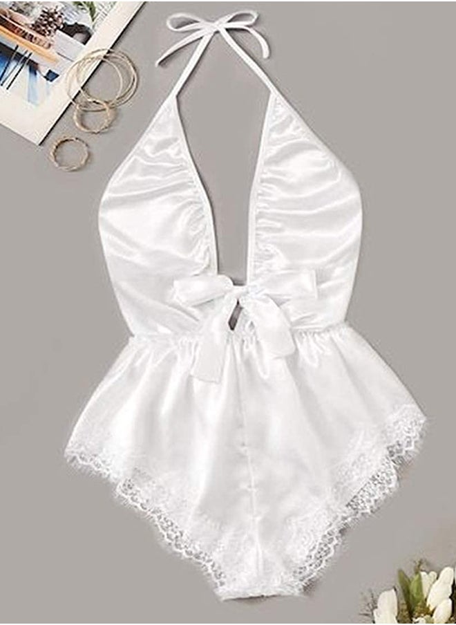 Stain Silk V Neck Fashion Ladies Sleepwear Bodysuit