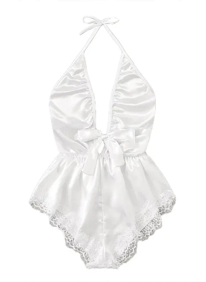 Stain Silk V Neck Fashion Ladies Sleepwear Bodysuit